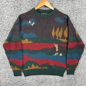Vintage Chartwell Sweater Mens XL Wool Blend Hunting Ducks Landscape Knit 80s
